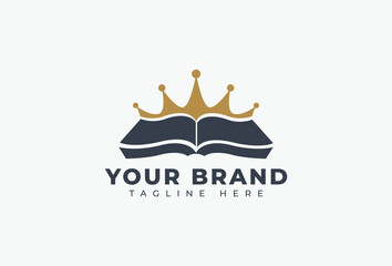 Crown Book Vector Logo Design Element