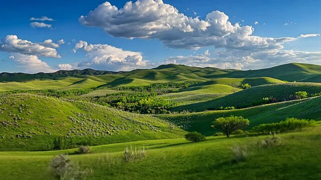 Lush Green Hills Under a Cloudy Sky
