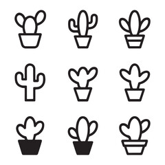 Cactus Icon Set Collection. Cute Cactus Icons in Pots
