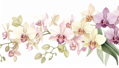 Pink phalaenopsis orchid flowers blossom beautifully on a white background, showcasing nature's delicate and colorful floral beauty