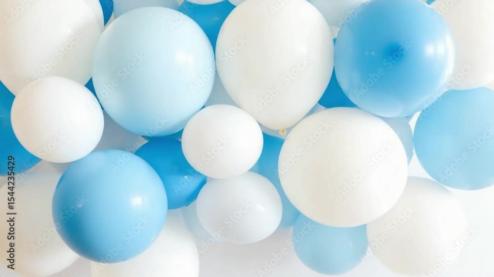 Poster festive balloon cluster: a delightful array of blue and white balloons creates a cheerful and celebr