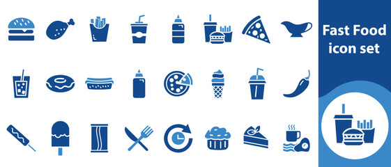 Fast food icon set, lunch, hot dog, hamburger, cheese, ice cream, logo, sticker, ingredient, shape, delicious, taco, emoticon, background, pattern, pizza and more