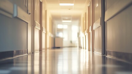 Blurred background of modern office with glass walls and a table in the foreground. Ai Generated Images