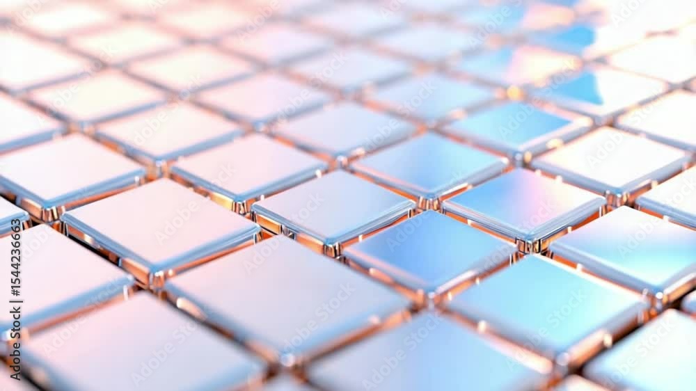 Poster Abstract Geometric Surface: A mesmerizing array of metallic squares form a sleek, modern surface with a captivating interplay of light and shadow.