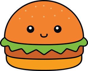Cute cartoon hamburger illustration for kids menu design