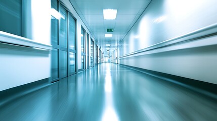 Naklejka premium Blurred office workspace in the evening , interior workplace with cityscape for business presentation background, AI generated