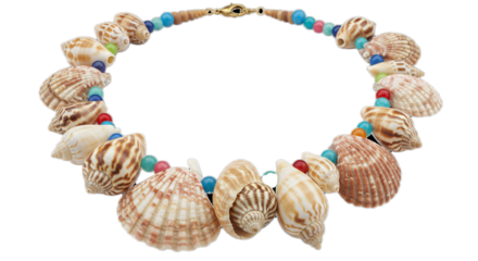 Seashell necklace jewelry beach fashion accessory summer style coastal design handmade gift idea unique piece on transparent background