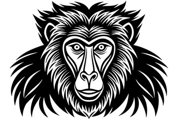 Silhouette Vector Art Illustration of Baboon Head in Vintage Engraving Style	