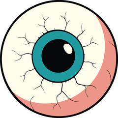 Cartoon eyeball illustration with veins and teal iris