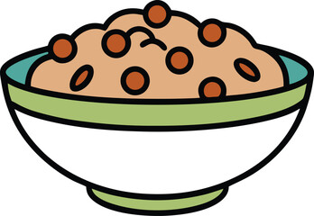 A bowl of oatmeal with berries and nuts cartoon illustration