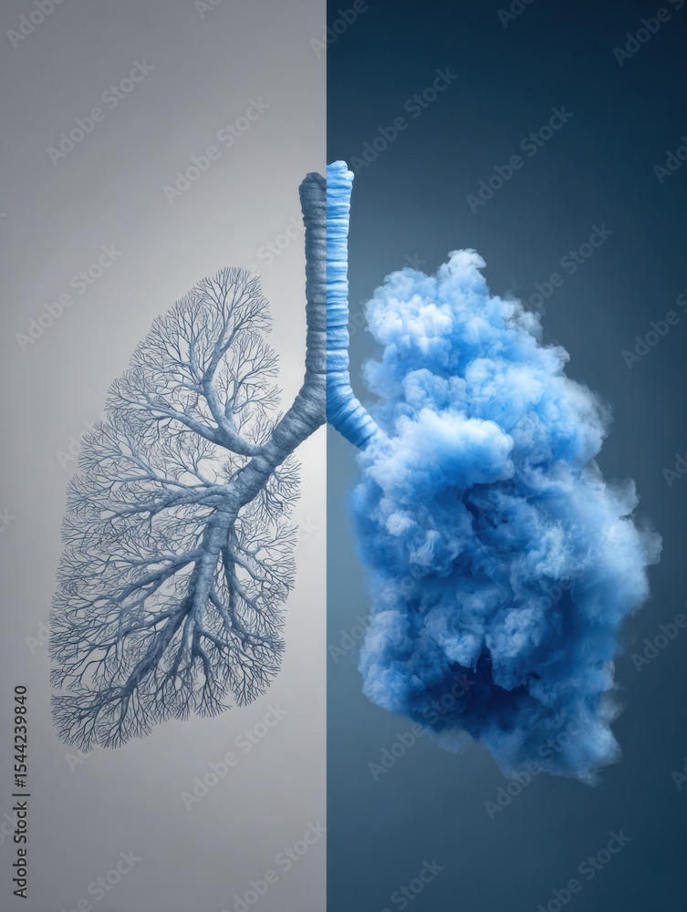 Poster visual comparison of lung cancer and asthma symptoms highlighting distinct respiratory effects and h