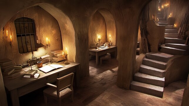 Ancient Library, Candlelit Study Hall
