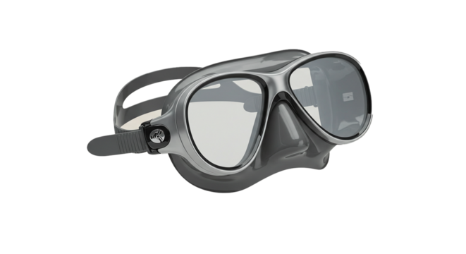 Diving mask for snorkeling and scuba diving gray color professional equipment for underwater exploration on transparent background
