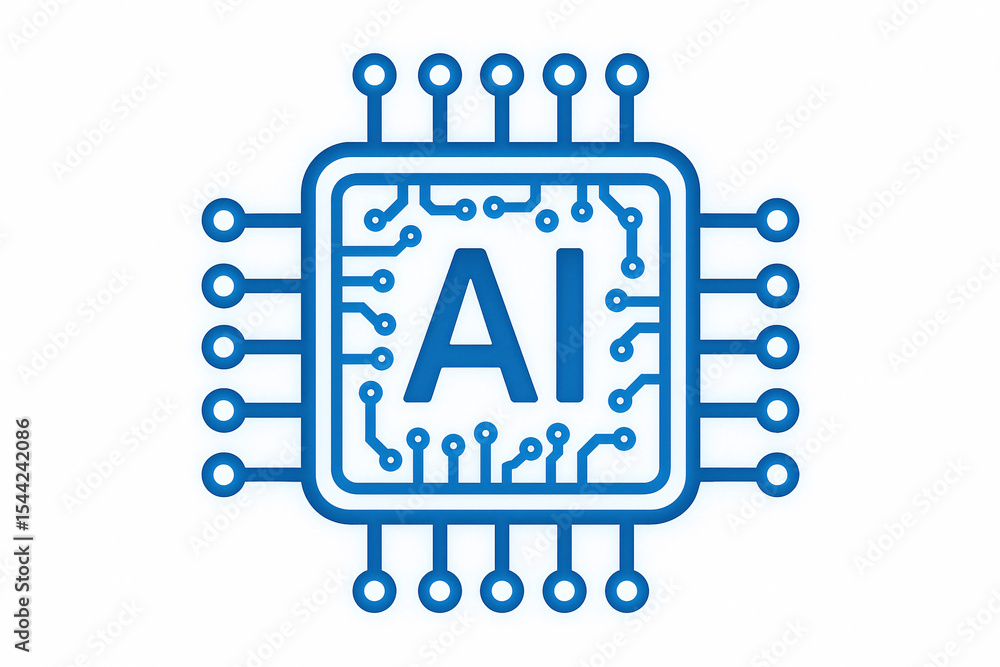 Fototapete A blue outline of a chip with the letters ai in the center on a white background in a square shape