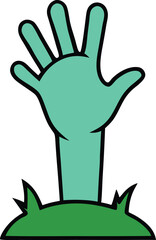 Obraz premium Cartoon zombie hand emerging from the ground halloween illustration