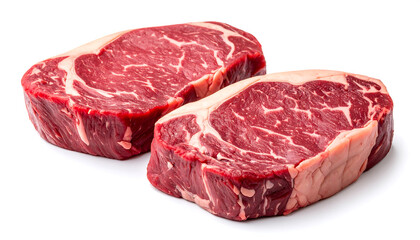 Fototapeta premium Two Raw Ribeye Steaks with Rich Marbling