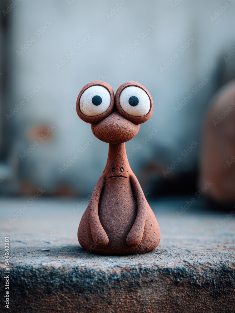 Poster Unique Clay Character With Wide Eyes Creates a Whimsical Presence in a Minimal Background Setting