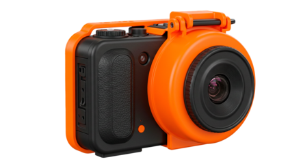 Underwater camera waterproof digital camera action camera orange camera photography equipment for adventure shots on transparent background