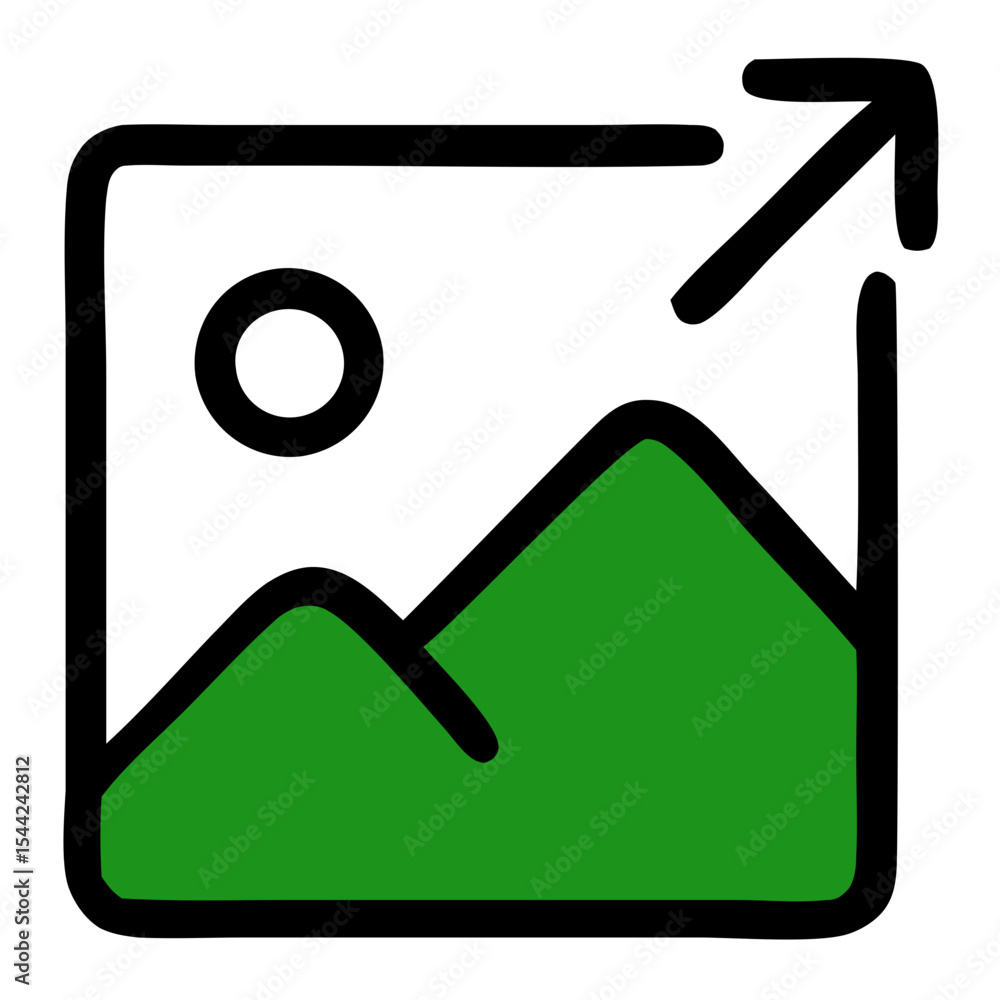 Poster simple outline image upload icon with arrow and landscape illustration