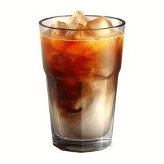 Iced Coffee with Cream and Ice Cubes in a Glass