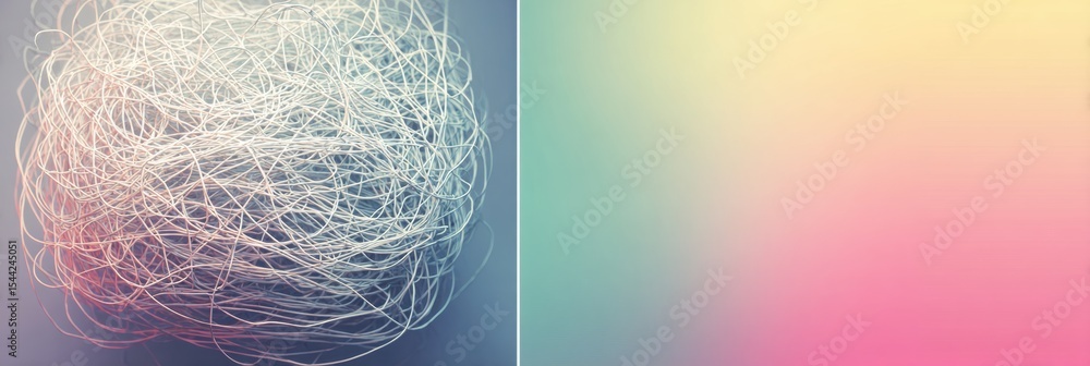 Aufkleber Tangled Threads on Left Representing Mental Overload With Calming Gradient on Right Promoting Relaxation and Clarity