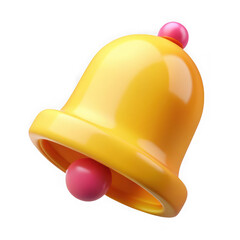 Fototapeta premium 3d cartoon yellow bell notification icon isolated on transparent background
