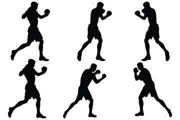 Boxer silhouette illustration. Boxing Silhouette Vector Set. Fighters in Action Poses for Fitness and Combat Sports Design variety.