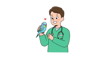 Veterinarian examining budgie illustration