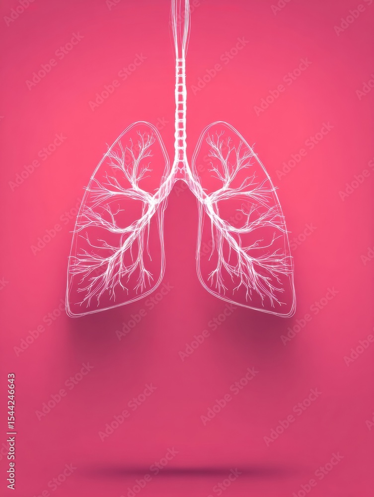 Poster minimalist lung illustration on a vibrant background emphasizing respiratory health and anatomy in a