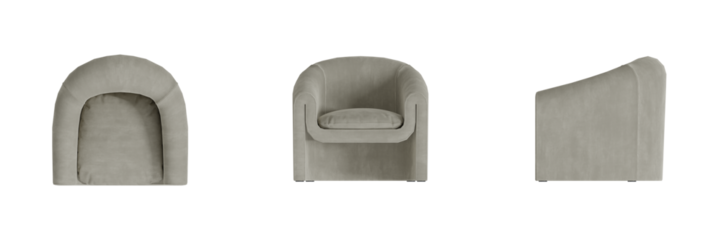 Furniture Chair Lounge Armchair Top View, Front View, Side View. Isolated Transparent Background