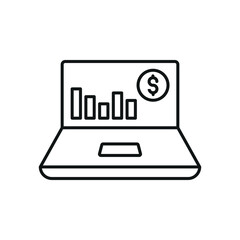 Laptop with outlined screen and chart display builds a clean and modern finance icon.