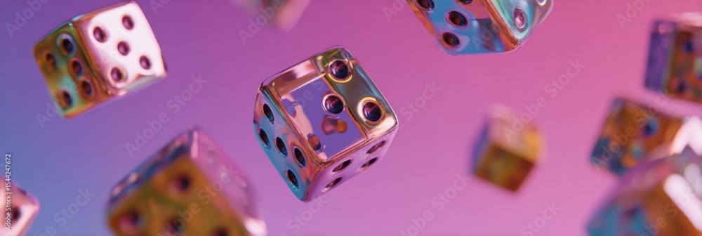 Poster Frozen Dice in Mid-Roll Against a Vibrant Background Showcasing Dynamic Play and Chance in a Striking Slow Motion Capture