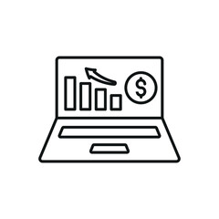 Laptop with outlined screen and chart display builds a clean and modern finance icon.