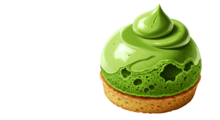 Vibrant 2D Matcha Tart Illustration Featuring Green Tea Cake Isolated on Transparent Background A Delicious Japanese Dessert