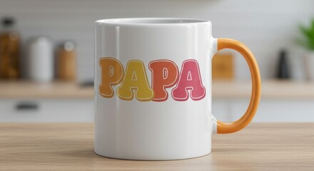 Bright retrostyle PAPA mug on kitchen counter