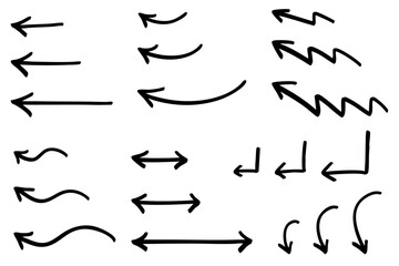使いやすいシンプルな手書きの矢印セット（黒）