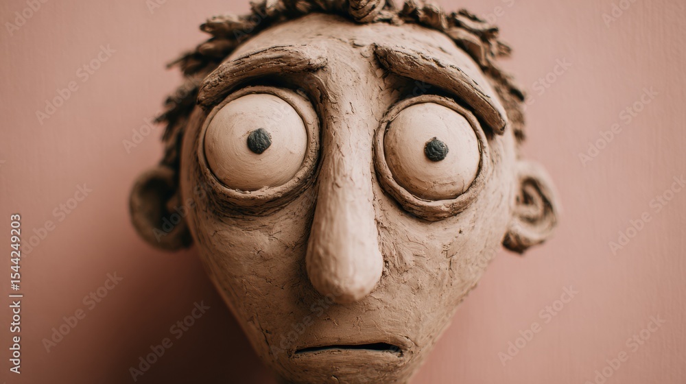 Poster Creative Clay Character With Wide Eyes Expressing Emotion Against a Simple Backdrop