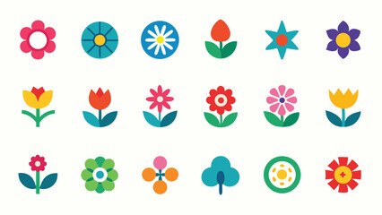 vector set of colorful flowers icon