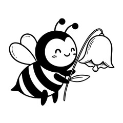 Cute Cartoon Bee with Bell Flower