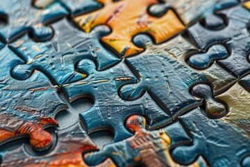 Sharp Picture of Macro Shot of Jigsaw Puzzles Teamwork Concept