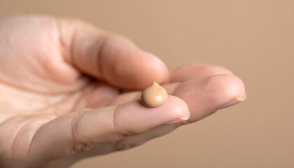 Close-up of a Drop of Foundation on Fingertip