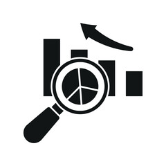 Data circle and magnifier in glyph style builds a strong and timeless review icon.