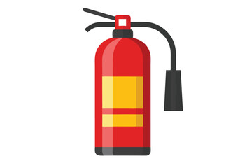 Red Fire Extinguisher Illustration with Yellow Label, Black Hose, and Nozzle, on White