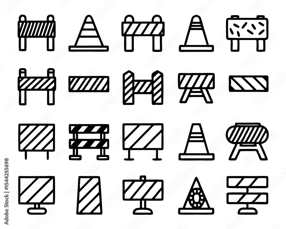 Aufkleber striped barrier stop sign icon set block obstacle symbols isolated on transparent background