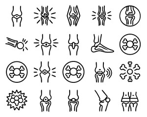 Black line art icon of arthritic knee joint pain isolated on transparent background