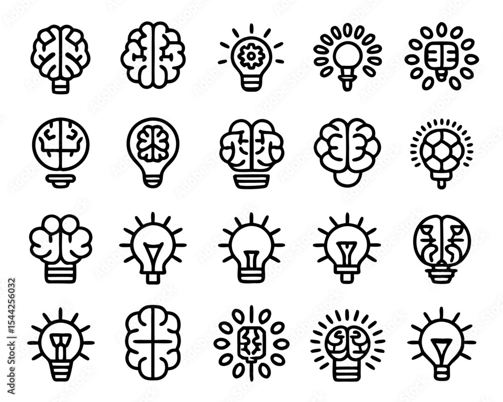 Poster creative brain idea concept with light bulb isolated on transparent background