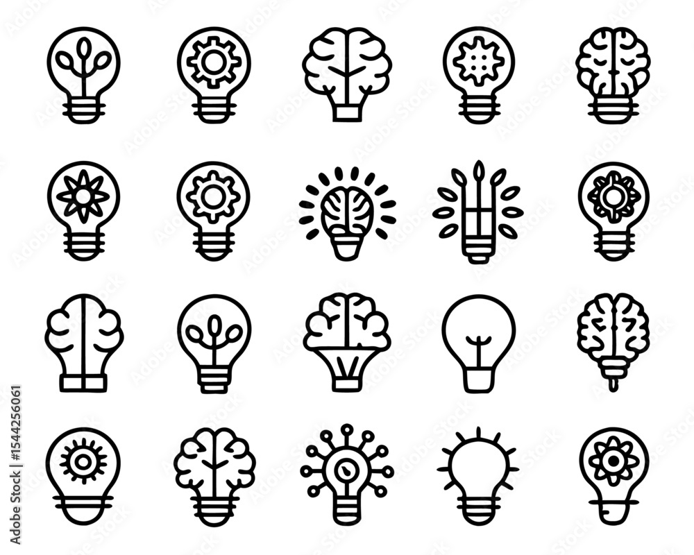 Poster creative brain idea concept with light bulb and gears isolated on transparent background