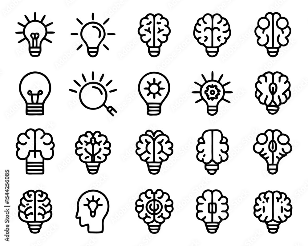 Poster creative brain idea concept with light bulb isolated on transparent background