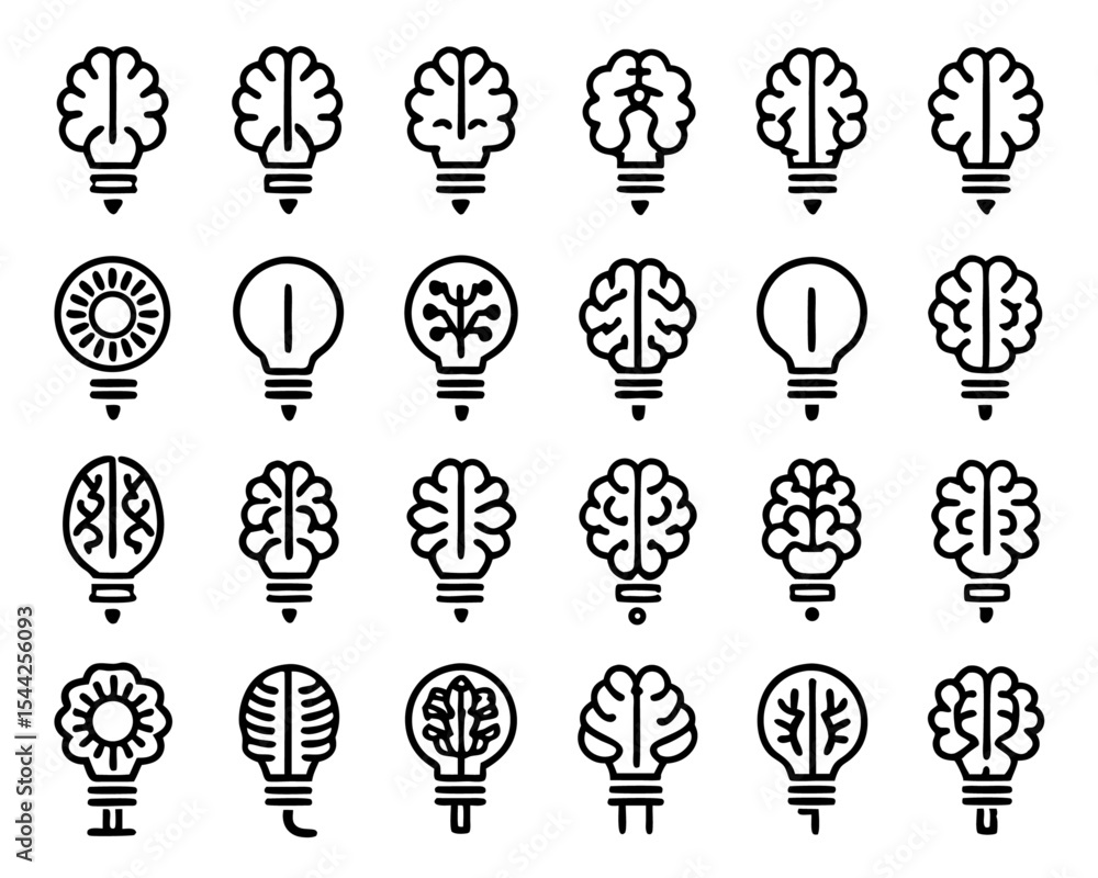 Poster creative brain idea concept with light bulb isolated on transparent background