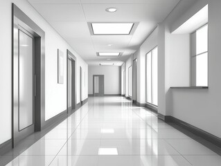 premium quality image of White and gray office hall with blank wall high detail